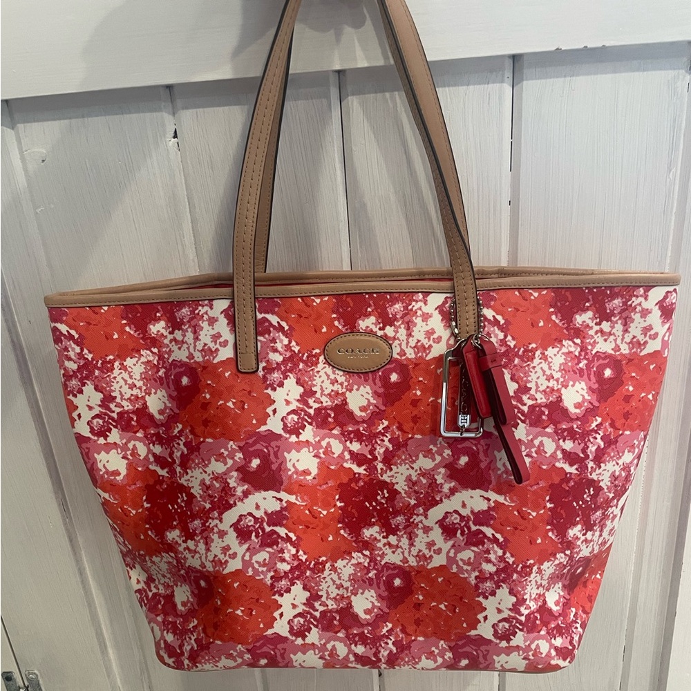 COACH floral leather tote bag